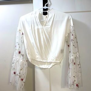 White cropped shirt with bell sleeves